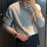 Threebooy Men's Knitted Luxury Button Cardigan Sweatercoat Casual Long Sleeve O Neck Solid Color Vintage Korean Autumn Clothing New