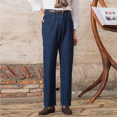Threebooy Luxury Naples Slim High Waist Denim Pants Fashion Navy American Retro Premium Elegant Jeans Men's Leisure Commuting Trousers