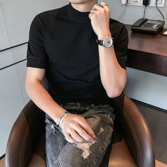 Threebooy New Style Fashion Male High Quality In Summer Casual Short-sleeved T-shirt/Men Slim Fit High Collar Leisure T-shirt Tops