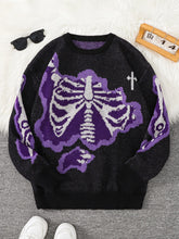 Threebooy New Popular Spring and Autumn Bone-Shaped Butterfly Jacquard Pattern Pullover Sweater Casual Round Neck Contrast Color Knitted m