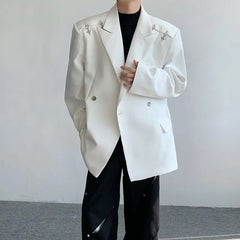 Threebooy Spring Autumn High-end Shoulder Pad White Suit Jacket Niche Deconstructed Metal Aircraft Buckle Design Sense Fashion Trendy Suit