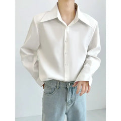 Threebooy Tie Design Shirt Men Drape Sense Unique Large Point Collar Loose Fashion French Long Sleeve