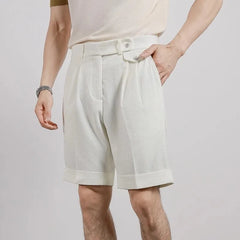 Threebooy New Men Summer Slim-fit British Style Suit Shorts Light Luxury Business Straight-leg Shorts Leisure Button-down Half-pants M-3XL