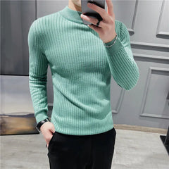 Threebooy British Style Men Winter Solid Color Turtle Pullover Knitted Shirt Slim Sweater Men Knitted Sweaters Men Knitwear S-4XL