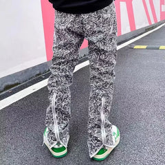 Threebooy Y2K Streetwear Snake Graphic Baggy Zipper Ripped Jeans Pants For Men Clothing Straight Cotton Long Trousers Pantalon Homme