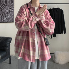 Threebooy Men Casual Plaid Loose Long Sleeve Sunscreen Shirt Elegant Turn Collar Shirts And Blouses