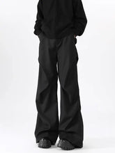 Threebooy American High Street Pleated Pants Floor Mopping Micro Trumpet Black Trousers Luxury Sense Clean Fit Casual Curved Knife Pants