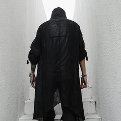 Threebooy Punk rock hip hop black long shirt hooded cloak cardigan men linen oversize blouse Nightclub DJ singer gothic vintage streetwear