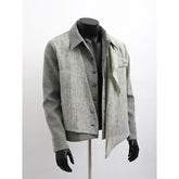 Threebooy American High-end Bomber Jacket Fake Two-piece High Street Trend Top Korean Lapel Solid Color Cleanfit Design Jacket Aesthetic