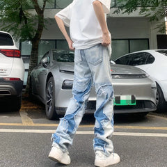Threebooy Grunge Clothes Y2K Streetwear Hole Ripped Stacked Jeans Pants For Men Washed Blue Hip Hop Denim Trousers Ropa Hombre