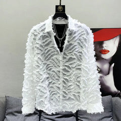 Threebooy Mens Shirt Y2k Hollow Feather Tassel Shirt Streetwear Niche Personality Breathable Nightclub Trend Tops Men'S Clothing