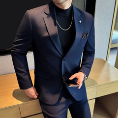 Threebooy High-End For Men 2 Piece Set Suit Slim Fit Crisp Stylish Casual Slim Fit Tuxedos Business Versatile Easy Care Wedding Groom