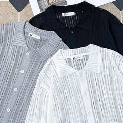 Threebooy Mens Shirt Hollow Knitted Short Sleeve Shirt Summer Casual Gym Sports Breathable Moisture Wicking Top Men's Unisex Clothing =