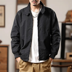 Threebooy High Quality Men's Vintage Style Casual Jackets Solid Cotton Stand Collar Fashion Cargo Outwear Male Loose Zipper Jacket Coats