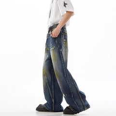 Threebooy Men Jeans Ink-Splashed Style Casual Pants Streetwear Fashion Hip-Hop Youth Campus Hip Hop Wide-Leg Pants Men'S Clothing 2025 New