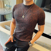 Threebooy Summer New Leopard Pattern Short Sleeve T-shirt Half Sleeve Hoodie Bottom Shirt Fashion Slimming Top T-shirt Size 4XL-M