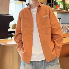 Threebooy New Autumn and Winter Fashion Trend Versatile Men's Patchwork Square Collar Button Letter Loose Casual Long Sleeved Shirts