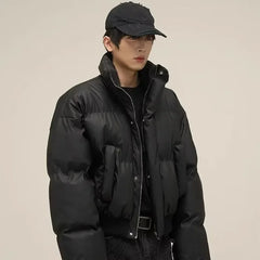 Threebooy 90s Streetwear Autumn Winter Season Leather Cotton Jacket Boys Teenagers Styles Loose Hooded Clothes Men's Zipper Sports Men's Jacket