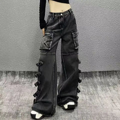Threebooy Spring and Autumn Hip Hop High Street Personalized Work Clothes Jeans for Couples Loose Retro Harajuku Casual Wide Leg Pants y2k