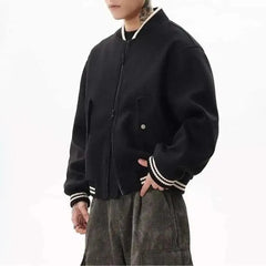 Threebooy Spring and Autumn New Men's Fashion Trend Wool Baseball Jacket Short Jacket Unisex American Street Loose Pilot Jacket Men