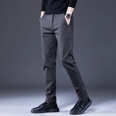 Threebooy Classic Men's Clothes Business Casual Pants Autumn New Fashion Elastic Comfortable Slim Trousers Male Coffee Gray