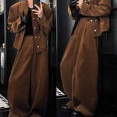 Threebooy Men's Autumn/Winter Retro Stand Collar Jacket Set Loose Casual Two-Piece