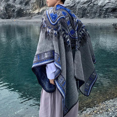 Threebooy Mens Shawl Totem Ethnic Style Imitation Cashmere Acrylic Scarf Fashion Streetwear Elegant Versatile Cloak Scarf Unisex