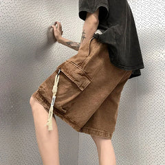 Cargo Shorts Men Denim Trousers Multi Pockets S-3XL Teens Hip Hop Washed Chic American Streetwear Fashion Elastic Waist Vintage