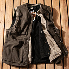 Threebooy Japan Retro Heavy Twill Fabric Tooling Vest Functional Waistcoat Loose Fashionable High-end Pocket Couple Jacket Top Aesthetic