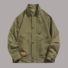 Threebooy Korean Styles Men Casual Jacket Multiple Pockets Spring Autumn Minimalist Slim Fitting Standing Collar Work Jacket Male Clothes