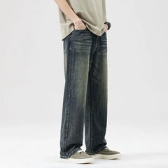 Threebooy Streetwear Thin Vintage Jeans Men's Fashion Loose Trousers Casual Straight Personalized Denim Pants Male Summer Brand wide jeans
