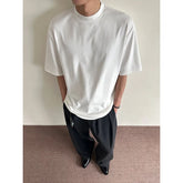 Threebooy Men Cotton Short Sleeve Tshirt Breathable Soft Round Semi High Neck Solid Color Summer Comfort Casual Tee Lightweight Top