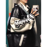 Threebooy American High Street Hiphop Embroidered Baseball Uniform Men Women Spring Autumn Vintage Retro Trend PU Leather Jacket Chic