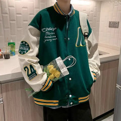 Threebooy Embroidery Baseball Uniform Man Casual Jackets New Autumn Splicing Trendy Jacket Fashion High Street Outerwear Loose Clothes