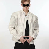 Threebooy 90s Streetwear Autumn Standing Collar Motorcycle Leather Jacket Men's Loose Short Shoulder Padded American Retro PU Jacket Jacket