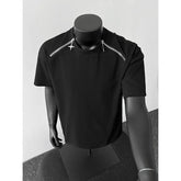 Threebooy Breathable Mens Round Neck T-Shirt man Zip Detail Trendy Design New Urban Streetwear Casual Summer Tee Comfort Fit Stylish Soft