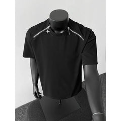 Threebooy Breathable Mens Round Neck T-Shirt man Zip Detail Trendy Design New Urban Streetwear Casual Summer Tee Comfort Fit Stylish Soft
