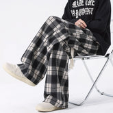 Threebooy Told Tale Plus Size Spring Casual Plaid Pants Men Wide Leg Couple Straight Pantalones Harajuku Mopping Oversize 8XL 7XL