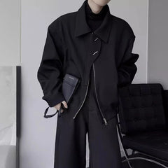 Threebooy Short wide shoulder flying jacket men spring autumn simple lapel long sleeved fashionable top jacket
