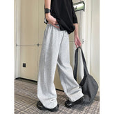 Threebooy Men Spring Casual Sweatpants Elastic Waist Straight Wide Leg Joggers Plus Size Solid Color Minimalist Patchwork Comfort Pants