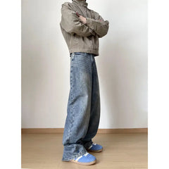 Threebooy Streetwear Loose Jeans Men New Korean Style Fashion Loose Straight Wide Leg Pants Men's Brand Clothing baggy jeans hot