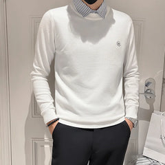 Threebooy Fashion Lapel Button Knitted Spliced Fake Two Pieces Sweater Men's Clothing Autumn New Loose Casual Pullovers Korean Tops