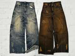 Threebooy High Waisted Ripped Jeans for Women Retro Hip Hop Blue Baggy Jeans Slouchy Rock Punk High Street Streetwear Denim Pants Wide Leg