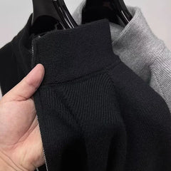 Threebooy Winter Korean Fashion Stand Collar Zipper Sweater Man Casual Loose Knitted Cardigan Streetwear Elegant Y2K Vintage Knit Jackets
