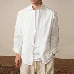 Threebooy Men's Casual Linen Shirt Long Sleeve Loose Fit Wrinkle Free Spring Autumn Breathable Cotton Linen Tops Streetwear