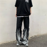 Threebooy Loose Stitching Tassel Straight Jeans Four Seasons Street Washing Hip Hop Street Slim Pants Casual Wild Denim Trousers Oversize