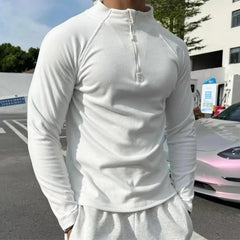 Threebooy Fashion Autumn Winter Sport Sweatshirts Men Solid Stand Collar Half Zipper Out Streetwear Motion Run Long Sleeve Slim Hoodies