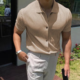 Threebooy New Fashion Men Cardigan Tops Luxury Knitted Half Sleeve Shirts Leisure Button-down Shirts for Men Korean Style Premium Knitwear