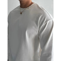 Threebooy Round Neck Long-sleeved T-shirt Men's Autumn Winter Sports Solid Color Bottoming Shirt Top