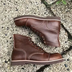 Threebooy Winter Vintage Tooling Men Motorcycle Boots Quality Round Toe Brwon Casual Ankles Shoes Zapatos Hombre